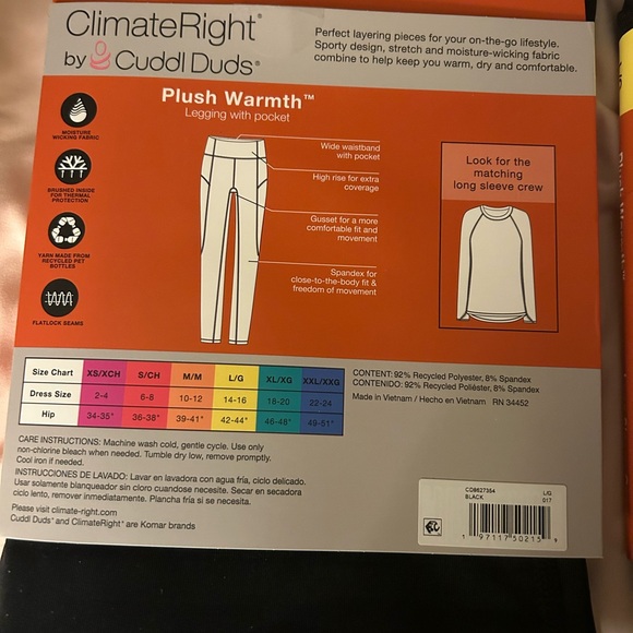 Climate Right by Cuddl Duds Leggings & Long Sleeve Shirt Large 2 pc set New - Picture 3 of 5